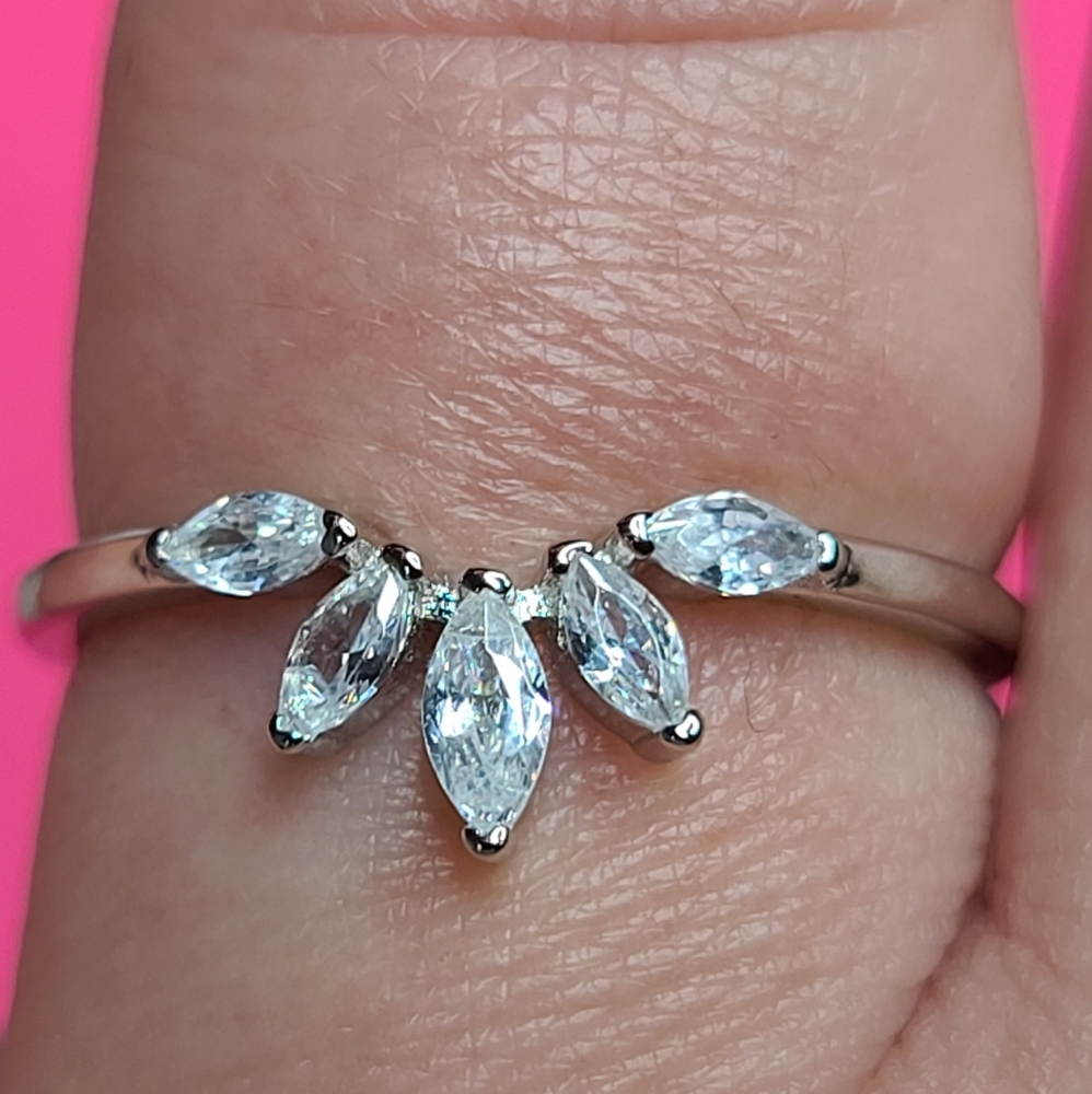925 Sterling Silver Crown Ring Enhancer Marquise - Picture 6 of 16